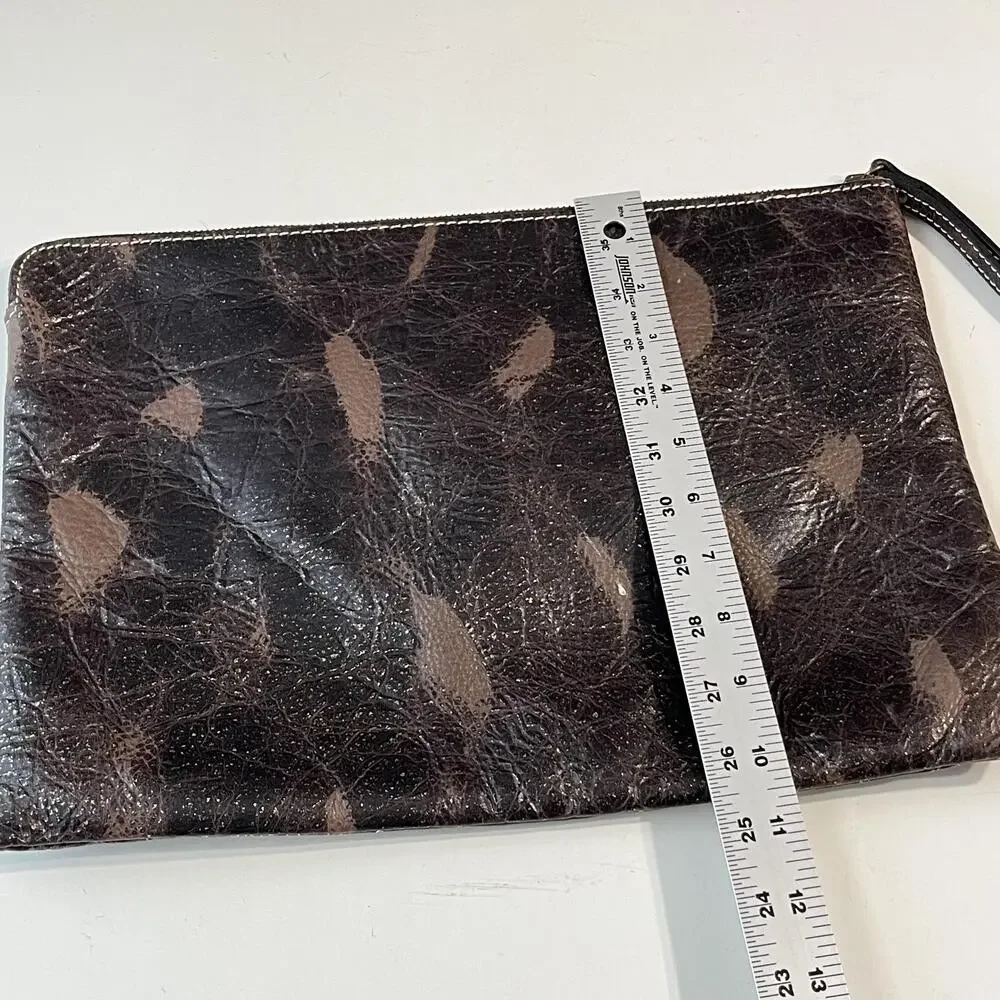 Patricia Nash Clutch Wristlet Bag Womens Large Brown Leather Abstract Print Boho